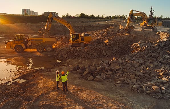 Workers and equipment on a construction site